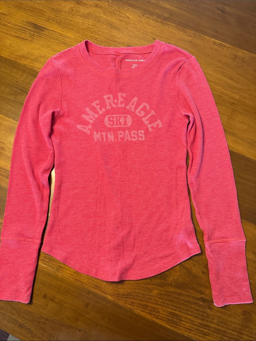 American Eagle Outfitters Coral Pink Ribbed Long Sleeve Top